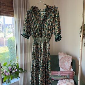 Max Studio Floral Black and Green Maxi Dress